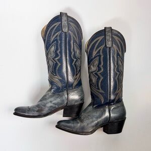Blue Leather Heeled Boots
